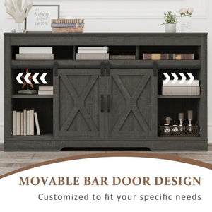 English Elm Farmhouse Media Console with Sliding Barn Doors Engineered Wood TV Stand for Living Room T6051P537816