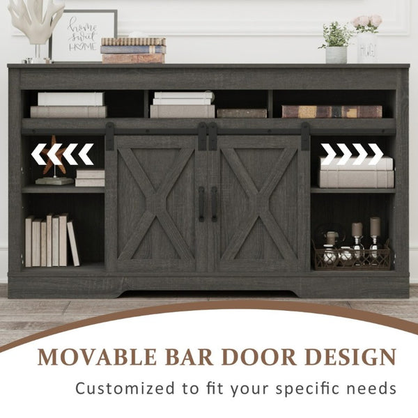 English Elm Farmhouse Media Console with Sliding Barn Doors Engineered Wood TV Stand for Living Room T6051P537816