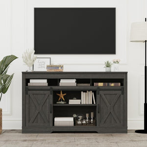 English Elm Farmhouse Media Console with Sliding Barn Doors Engineered Wood TV Stand for Living Room T6051P537816