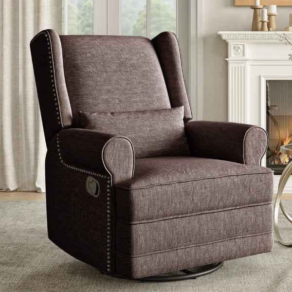 English Elm Swivel Glider Recliner with 360 Rotation Footrest Lumbar Support Nailhead Nursery Chair T6051P538921