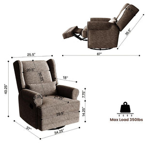 English Elm Swivel Glider Recliner with 360 Rotation Footrest Lumbar Support Nailhead Nursery Chair T6051P538921