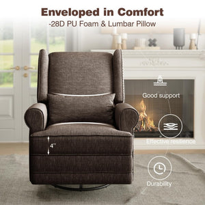 English Elm Swivel Glider Recliner with 360 Rotation Footrest Lumbar Support Nailhead Nursery Chair T6051P538921
