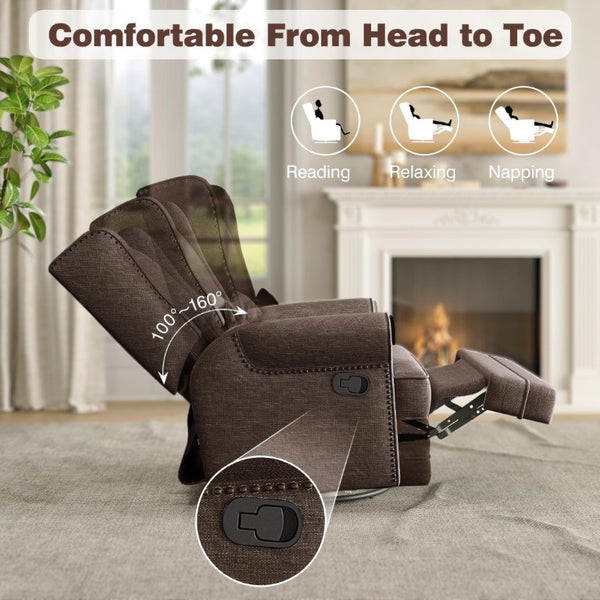 English Elm Swivel Glider Recliner with 360 Rotation Footrest Lumbar Support Nailhead Nursery Chair T6051P538921