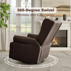 English Elm Swivel Glider Recliner with 360 Rotation Footrest Lumbar Support Nailhead Nursery Chair T6051P538921