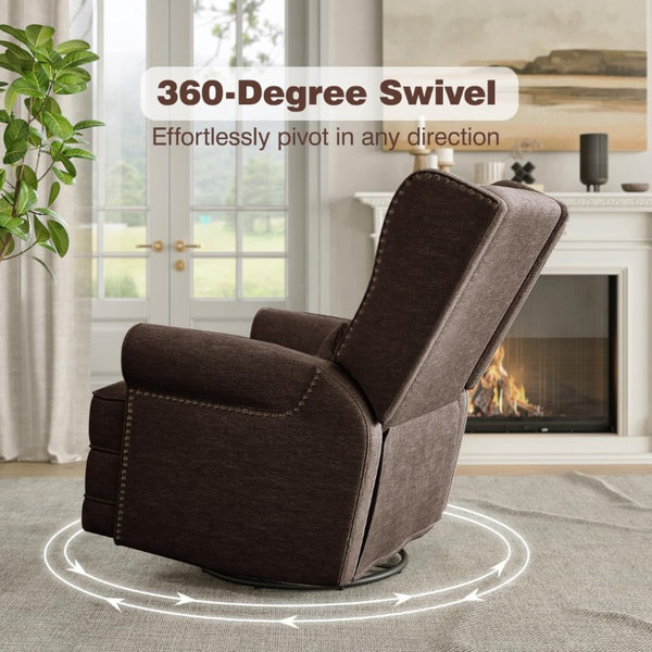 English Elm Swivel Glider Recliner with 360 Rotation Footrest Lumbar Support Nailhead Nursery Chair T6051P538921