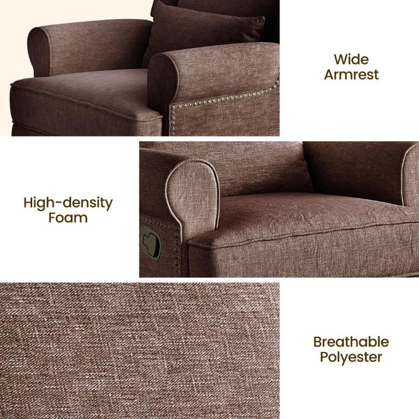 English Elm Swivel Glider Recliner with 360 Rotation Footrest Lumbar Support Nailhead Nursery Chair T6051P538921