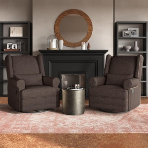 English Elm Swivel Glider Recliner with 360 Rotation Footrest Lumbar Support Nailhead Nursery Chair T6051P538921