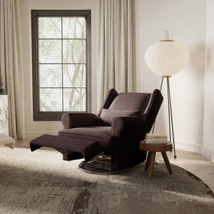 English Elm Swivel Glider Recliner with 360 Rotation Footrest Lumbar Support Nailhead Nursery Chair T6051P538921