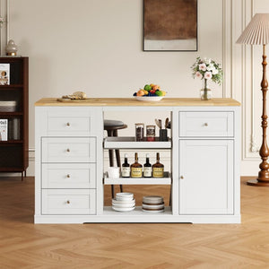 English Elm Kitchen Island Drop Leaf Rubberwood Top with Drawers Pull Out Trays and Power Outlet T6051P539535