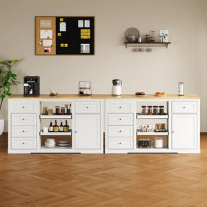 English Elm Kitchen Island Drop Leaf Rubberwood Top with Drawers Pull Out Trays and Power Outlet T6051P539535