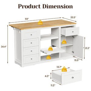 English Elm Kitchen Island Drop Leaf Rubberwood Top with Drawers Pull Out Trays and Power Outlet T6051P539535