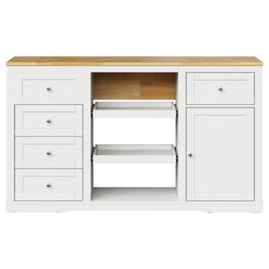 English Elm Kitchen Island Drop Leaf Rubberwood Top with Drawers Pull Out Trays and Power Outlet T6051P539535