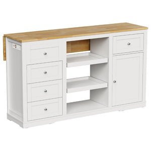 English Elm Kitchen Island Drop Leaf Rubberwood Top with Drawers Pull Out Trays and Power Outlet T6051P539535