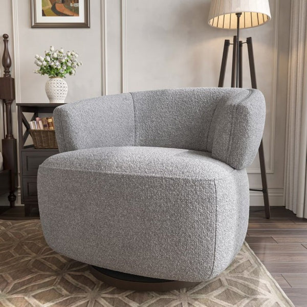 English Elm Modern Swivel Barrel Chair Upholstered in Polyester with Wood Frame for Living Room T6051P539538