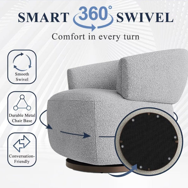 English Elm Modern Swivel Barrel Chair Upholstered in Polyester with Wood Frame for Living Room T6051P539538