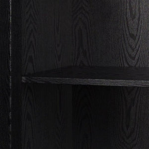 English Elm Rattan Woven Boho Sideboard with Adjustable Shelves and Matte Black Wood Frame T6051P539548