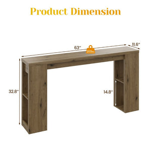 English Elm 63 Inch Farmhouse Console Table with Open Shelving Natural Wood Grain Entryway Accent T6051P539567