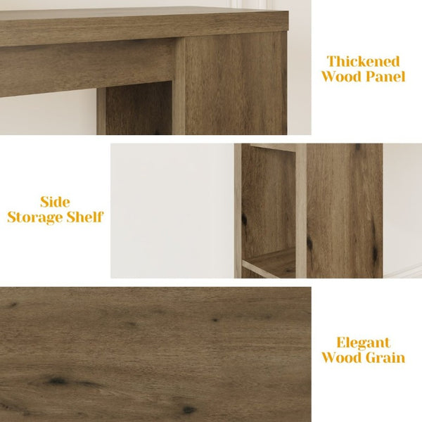 English Elm 63 Inch Farmhouse Console Table with Open Shelving Natural Wood Grain Entryway Accent T6051P539567
