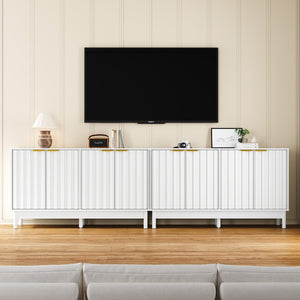 English Elm 55 Inch White MDF Credenza with Fluted Doors Gold Pulls and Adjustable Interior Shelving T6051P539586