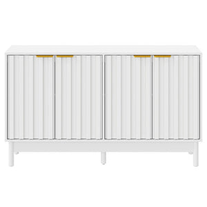 English Elm 55 Inch White MDF Credenza with Fluted Doors Gold Pulls and Adjustable Interior Shelving T6051P539586