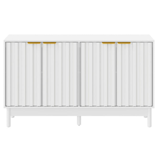English Elm 55 Inch White MDF Credenza with Fluted Doors Gold Pulls and Adjustable Interior Shelving T6051P539586