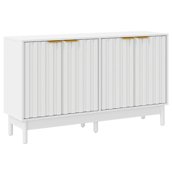 English Elm 55 Inch White MDF Credenza with Fluted Doors Gold Pulls and Adjustable Interior Shelving T6051P539586
