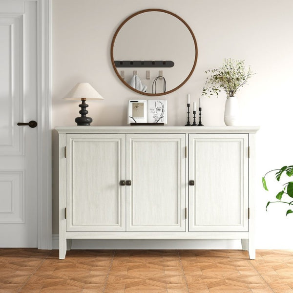 English Elm Buffet Credenza with Three Doors Adjustable Shelves Antique Bronze Hardware for Living Room T6051P539591