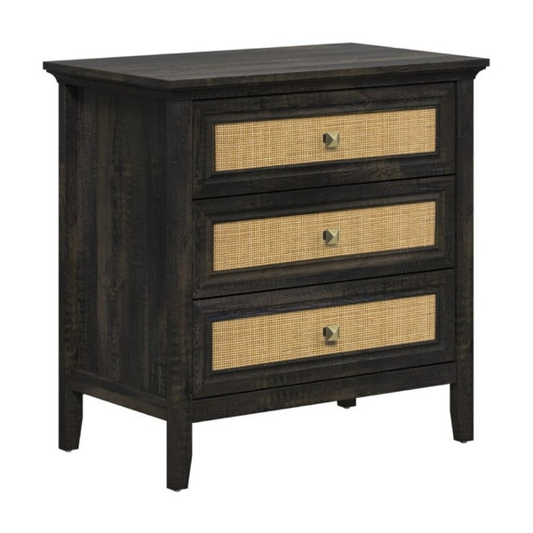 English Elm 3 Drawer Rattan Front Dresser Dark Oak Finish Farmhouse Storage for Bedroom or Hallway T6051P539599
