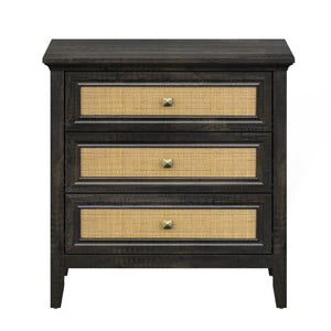 English Elm 3 Drawer Rattan Front Dresser Dark Oak Finish Farmhouse Storage for Bedroom or Hallway T6051P539599