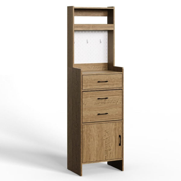 English Elm 5-In-1 Entryway Cabinet Tall Narrow Pegboard Organizer with Flip Shoe Storage Shelf Brown T6051P539603