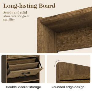 English Elm 5-In-1 Entryway Cabinet Tall Narrow Pegboard Organizer with Flip Shoe Storage Shelf Brown T6051P539603