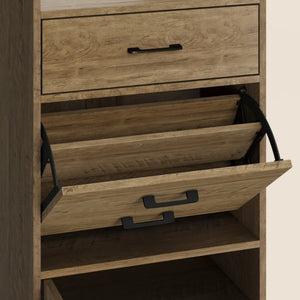 English Elm 5-In-1 Entryway Cabinet Tall Narrow Pegboard Organizer with Flip Shoe Storage Shelf Brown T6051P539603