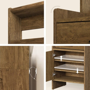 English Elm 5-In-1 Entryway Cabinet Tall Narrow Pegboard Organizer with Flip Shoe Storage Shelf Brown T6051P539603