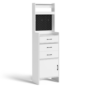 English Elm 5-In-1 Entryway Cabinet Tall Narrow Pegboard Organizer with Flip Shoe Storage Shelf White T6051P539611