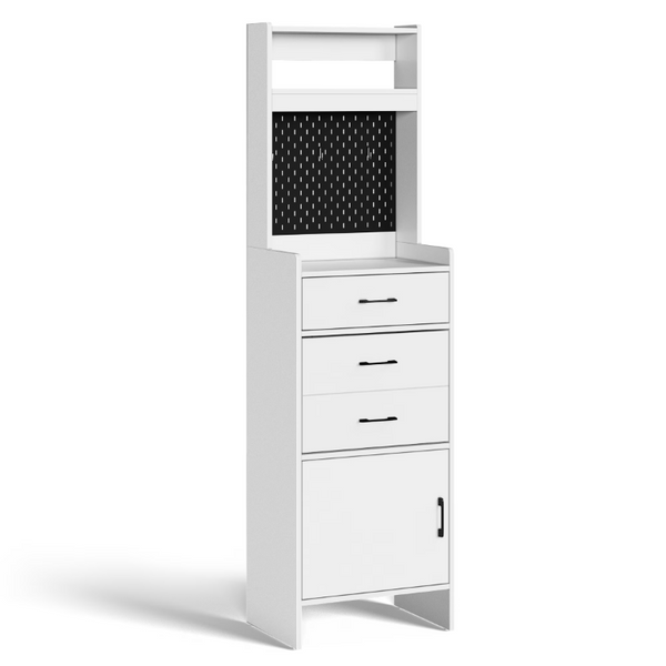 English Elm 5-In-1 Entryway Cabinet Tall Narrow Pegboard Organizer with Flip Shoe Storage Shelf White T6051P539611