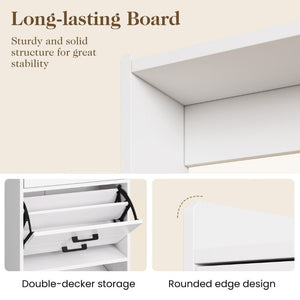 English Elm 5-In-1 Entryway Cabinet Tall Narrow Pegboard Organizer with Flip Shoe Storage Shelf White T6051P539611