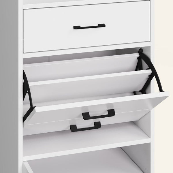English Elm 5-In-1 Entryway Cabinet Tall Narrow Pegboard Organizer with Flip Shoe Storage Shelf White T6051P539611