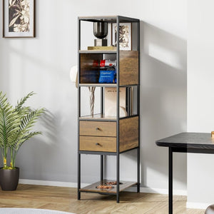 English Elm Industrial Bookshelf Pet Feeding Station with Metal Frame Open Shelves and Wood Finish T6051P539620