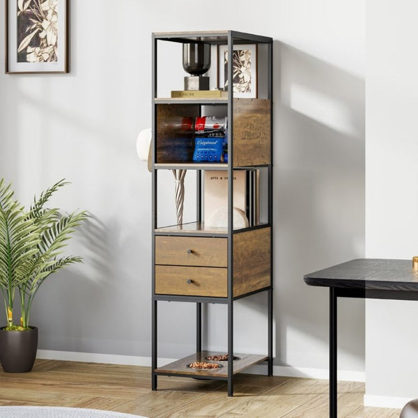 English Elm Industrial Bookshelf Pet Feeding Station with Metal Frame Open Shelves and Wood Finish T6051P539620
