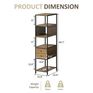 English Elm Industrial Bookshelf Pet Feeding Station with Metal Frame Open Shelves and Wood Finish T6051P539620