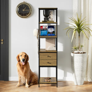 English Elm Industrial Bookshelf Pet Feeding Station with Metal Frame Open Shelves and Wood Finish T6051P539620