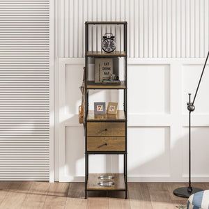 English Elm Industrial Bookshelf Pet Feeding Station with Metal Frame Open Shelves and Wood Finish T6051P539620