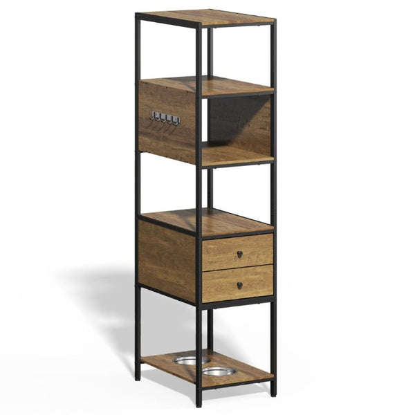 English Elm Industrial Bookshelf Pet Feeding Station with Metal Frame Open Shelves and Wood Finish T6051P539620