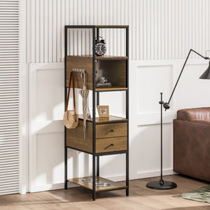 English Elm Industrial Bookshelf Pet Feeding Station with Metal Frame Open Shelves and Wood Finish T6051P539620