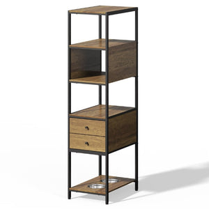 English Elm Industrial Bookshelf Pet Feeding Station with Metal Frame Open Shelves and Wood Finish T6051P539620