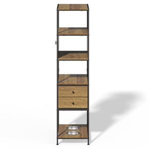 English Elm Industrial Bookshelf Pet Feeding Station with Metal Frame Open Shelves and Wood Finish T6051P539620