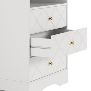 English Elm Dresser with X Front Drawers Gold Knobs Acrylic Shelves White Modern Kids Bedroom T6051P539635