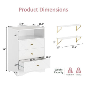 English Elm Dresser with X Front Drawers Gold Knobs Acrylic Shelves White Modern Kids Bedroom T6051P539635