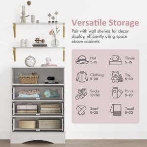 English Elm Dresser with X Front Drawers Gold Knobs Acrylic Shelves White Modern Kids Bedroom T6051P539635
