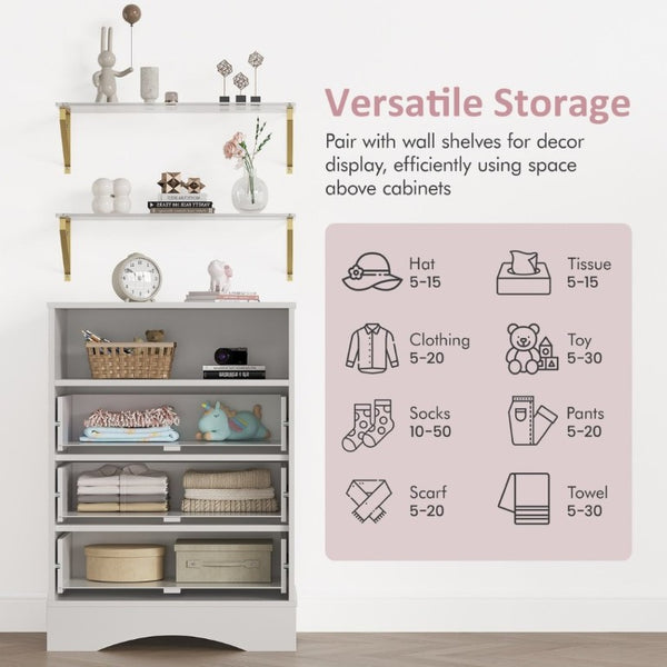 English Elm Dresser with X Front Drawers Gold Knobs Acrylic Shelves White Modern Kids Bedroom T6051P539635